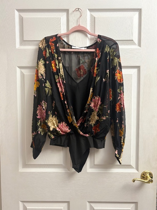 Astr Tops - Women's ASTR The Label Black Floral Wrap New Bodysuit